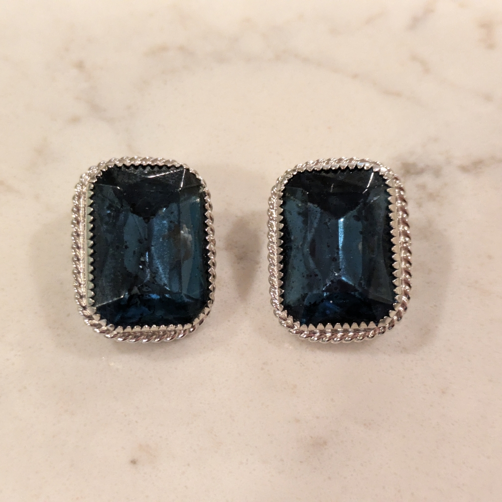 B#2: Sophisticated Silver and Blue Gemstone Earrings
